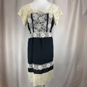 Vintage LORRIE KABALA Hand‎ Painted Midi Dress Black Whimsigoth Prairie 70s 80s
